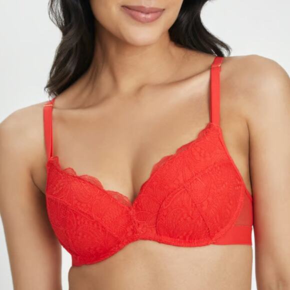 NWT Lively Lace No Wire Padded Bra Tomato Red Size 36D - Picture 1 of 9